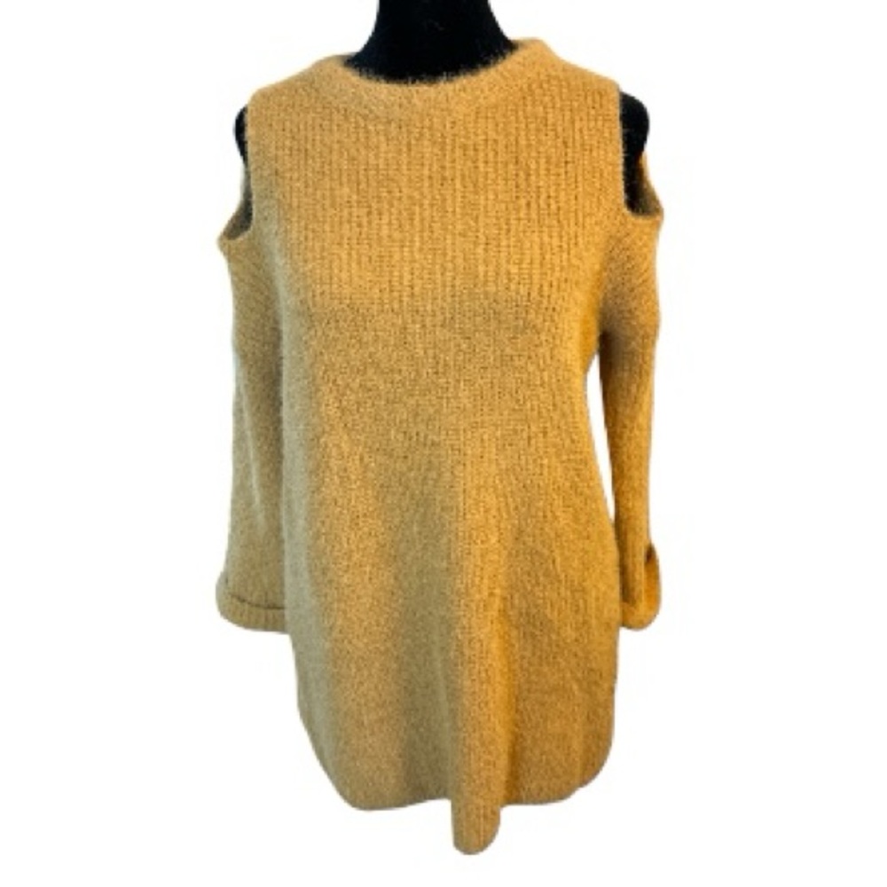 Women’s sweater cut out shoulders boho Mustard Sweater made in Israel